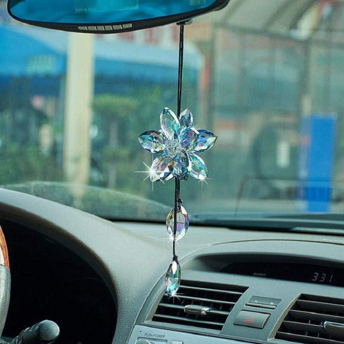 Crystal Flower Rear View Mirror Pendant Car Hanging Ornament Lucky Accessory, Colorful...