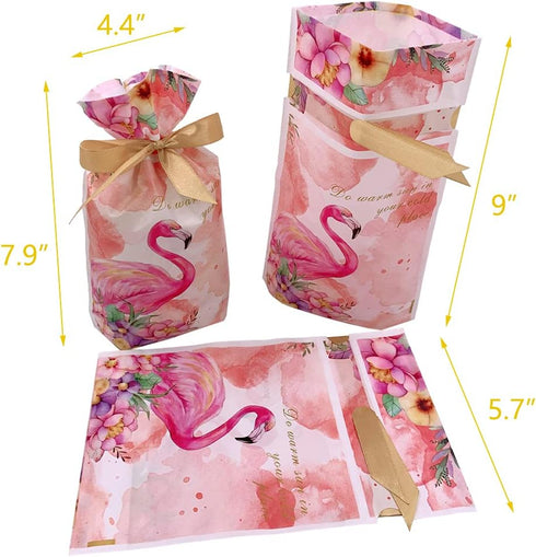 Elwish 24pcs Flamingo Treat Bags - Plastic Drawstring Candy Goodies Gift Wrapping for Birthday Party, Wedding, Baby & Bridal Showers...