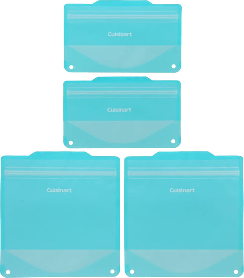 Cuisinart Reusable Food Storage Bags, 4 Pack Teal - Includes 2 Small and 2 Medium Bags...