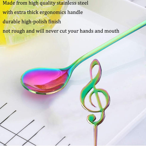 Falytemow Music Note Design Spoons 304 Stainless Steel Creative Cute Teaspoons for Coffee Tea Dessert Drink Mixing Milkshake Spoon Tableware Set o...
