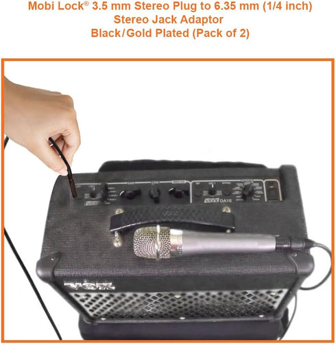 Mobi Lock 3.5mm Plug to 6.35mm Socket (Pack of 2) 1/8 to 1/4 inch Stereo Audio Jack Adapter | Connects Devices with 3.5mm port to Amplifiers, Guit...