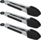 Small Serving Tongs with Silicone Tips 7 Inch Mini Stainless Steel Food Tongs, Set of 3 (Black)...