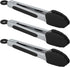 Small Serving Tongs with Silicone Tips 7 Inch Mini Stainless Steel Food Tongs, Set of 3 (Black)...