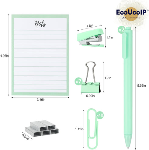 EooUooIP Desk Accessories Binding Set,Practical and Beautiful Green Office Supplies Set,Stapler Hole Puncher Paper Clips and Ballpoint Pen for Off...