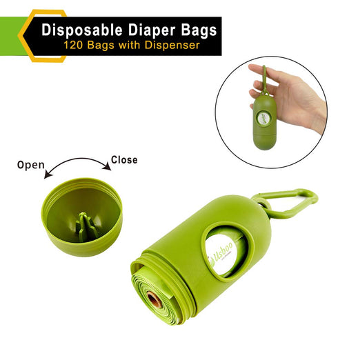 Baby Disposable Diaper Bags, Waste Bags 8 Refill Rolls/120 Bags with Dispenser, Convenient and Quick Diaper Disposal, Unscented...