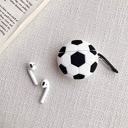Silicone Case for Airpods 2 &1, Cute Cool Basketball Football Soccer Soft Cover with Anti-Lost Keychain (Football Case)...