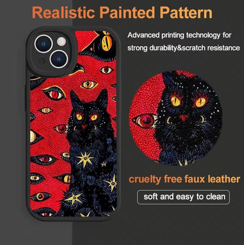 Black Cat Psychedelic Hippie Cat Phone Case for iPhone 15,Trippy Cute Cool Animal Cover for Teens Girls Women Men,Soft TPU Shockproof Full Protect...