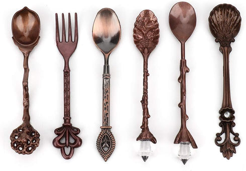 Fdit 6Pcs/Set Vintage Carved Coffee Spoon Teaspoon Retro Zinc Alloy Dessert Coffee Tableware Spoons Cutlery Kitchen(Red Bronze)...