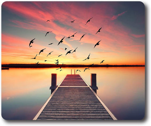 Mouse Pad A Wooden Pier on The Pond at Sunset Mouse Mat Non-Slip Rubber Mousepad...