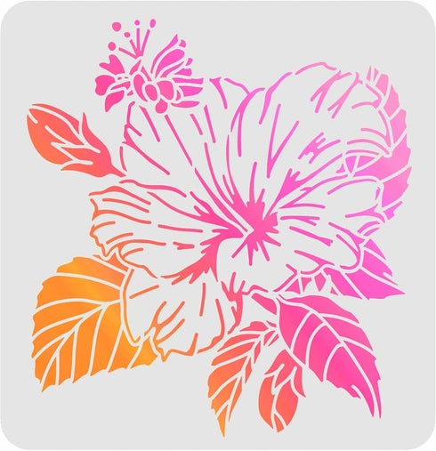FINGERINSPIRE Hibiscus Drawing Painting Stencils Templates (11.8x11.8inch) Plastic Hibiscus Stencils Decoration Square Hibiscus Stencils for Paint...