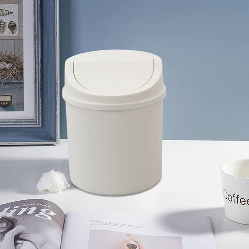 0.5 Gallon Plastic Tiny Trash Can with Swing Lid, Mini Desktop Waste Can, White...