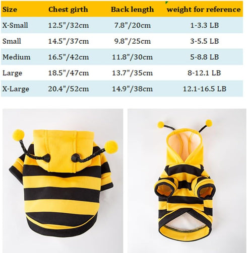 Halloween Dog Bee Costumes Yellow Bumblebee Pet Hoodies for Small Dog Winter Cat Clothes Hooded Puppy Sweatshirt with D-Ring for Cat Kitten Chihua...