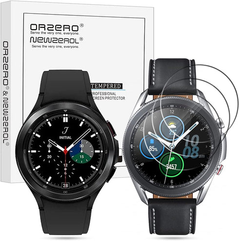 Orzero (3 Pack Tempered Glass Screen Protector Compatible for Samsung Galaxy Watch 4 Classic 46mm, Galaxy Watch 3 (45mm), Garmin Approach S40, 2.5...
