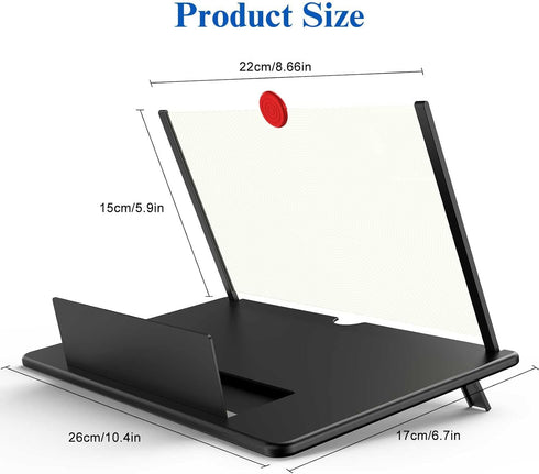 12" Screen Magnifier,3D HD Mobile Phone Magnifier Projector Screen Enlarger for Movies, Videos, and Gaming,Foldable Cell Phone Stand with Screen A...