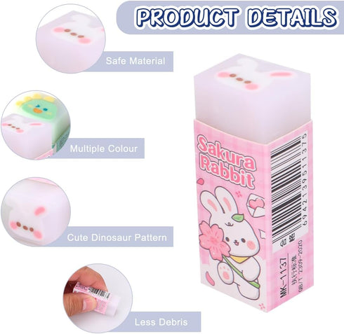 Eraser Cute 6pcs Pencil Eraser Set Rectangle Rubber Eraser Animal Rubbers Erasers Kawaii Rubber Eraser for School Office Supplies...