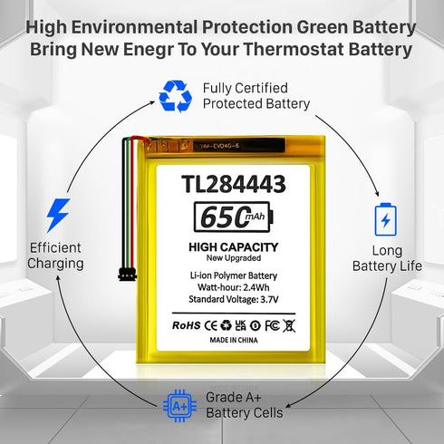 TL284443 Battery, 650mAh (2024 Upgraded) High Capacity Li-ion Polymer Replacement Battery for Nest Learning Thermostat 2nd 3rd, fit T3007ES,T3008U...
