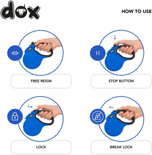 DDOXX Retractable Dog Leash - Strong Reflective Nylon Strips with Break & Lock system - S (Blue)...