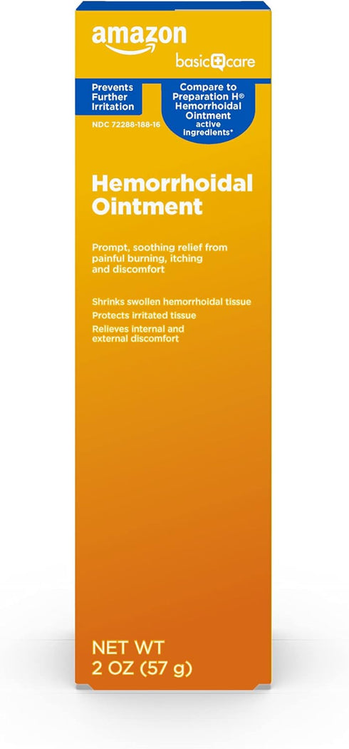 Amazon Basic Care Hemorrhoid Ointment, Hemorrhoid Treatment, Pain Relief, Relieves Burning, Itching and Discomfort, 2 ounce (Pack of 1)...
