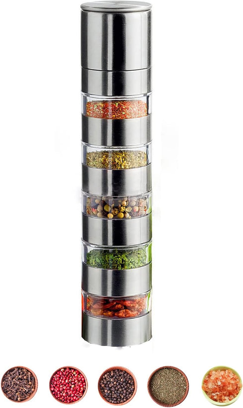 Sunmei Portable Travel Spice Kit, Modular Travel Spice Containers, 5-in-1 Spice Salt and Pepper Grinder Set for Camping Kitchen, Travel, Car Campi...