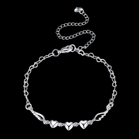Fashion Jewelry 925 Sterling Silver Love Heart Angel Wings Chain Anklet...
