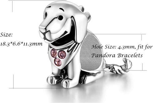 GW 925 Sterling Silver Puppy Dog Animal Charms Bead Fit European Bracelets for Dog Lover (Pink-Puppy-212)...