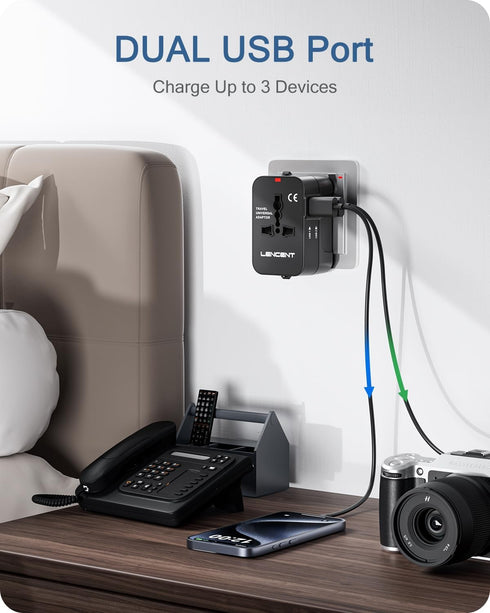LENCENT International Travel Adapter, Worldwide All in One Universal Power Wall Charger AC Power Plug Adapter with 2 USB Charging Ports for USA EU...