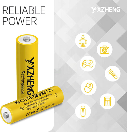 Batteries AA NiCd 600mAh 1.2V Rechargeable for Solar Garden Lights (16pcs AA)...