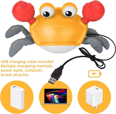 Crawling Crab Baby Toys with Music & Light, Tummy Time Interactive Toddler Toy Automatically Avoid Obstacles for Boys or Girls (Orange)...