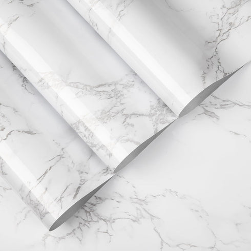 practicalWs Marble Contact Paper Peel and Stick, 15.7inch×118.1inch White Marble Wallpaper for Countertops Waterproof, Self Adhesive Removable Wal...
