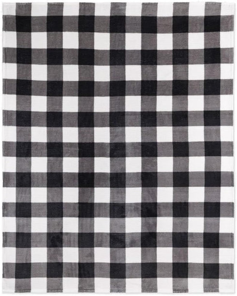 Safdie & Co. Flannel Printed Ribbed 48x60 White Plaid Ultra Soft Throw, Black - 65903.Z.06...