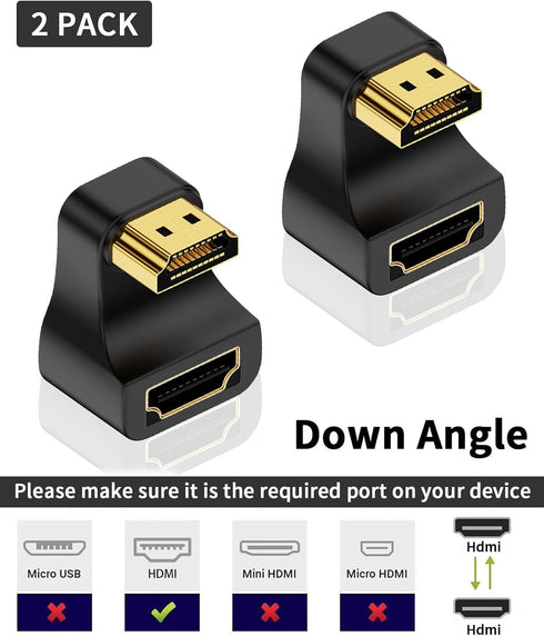 Poyiccot 8K HDMI 180 Degree Adapter, U Shaped HDMI Adapter, Down Angle HDMI 2.1 Male to Female Adapter 48Gbps HDMI Extender Adapter with LED Indic...