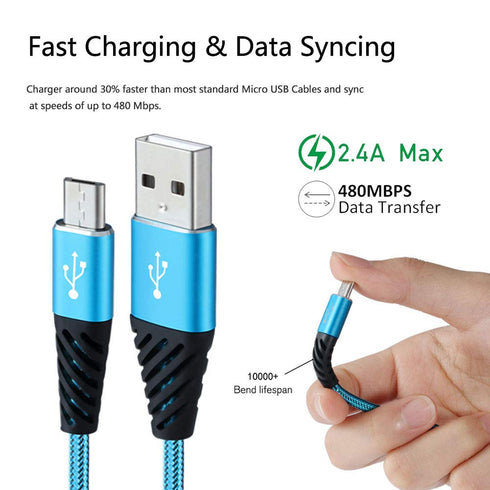 Micro USB Cable 6FT 4-Pack Phone Charger Android Nylon Braided Android Charger Cables Fast Charging Compatible with Samsung Galaxy J8/J7/S7/S6/Edg...
