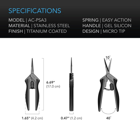 AC Infinity 6.6” Stainless Steel Pruning Shear, Lightweight Ergonomic Design, Straight Precision Blades with Nonstick Titanium Coating for Gardeni...
