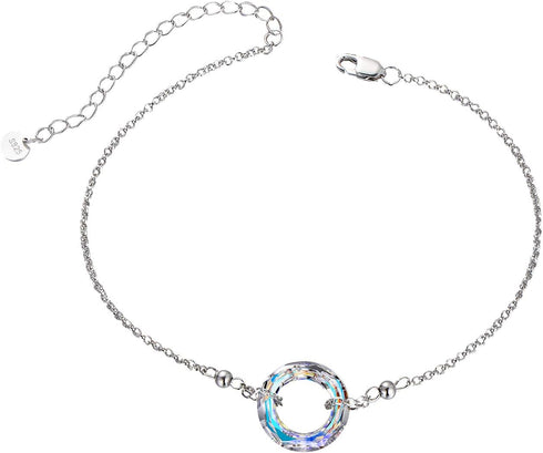AOBOCO S925 Sterling Silver Crystal Bracelet for Women, Sparkling Circle-round Crystal Bracelet Gifts...