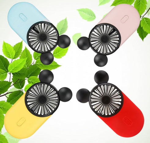 Cute Mouse Personal Mini Fan, Handheld USB Rechargeable Fan with Pretty LED Light, 3 Adjustable Speeds with Portable Holder, for Indoor Or Outdoor...