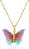 Butterfly Necklace for Women - Fairy Cubic Zirconia Butterfly Pendant Necklaces Titanium Steel (Gold Pink)...