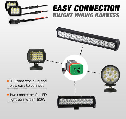 Nilight 2 Pin DT Connectors 16AWG 6 Kits Male and Female Electrical Connector Waterproof Plug and Play w/Heat Shrink Butt Terminals for Automotive...