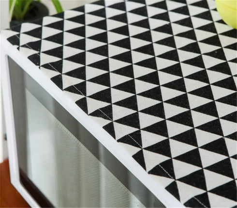 Microwave Oven Cover Dust Oil Proof Cloth with Storage Pockets Cotton Linen Kitchen Toaster Appliance Protector (Black triangle)...