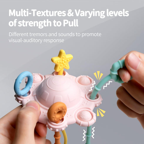 Montesorri-Toys - Pull String Toys for Baby - Made of 100% Food Grade Silicone with Built-in Rattle Function and Easy to Clean Design (Pink)...