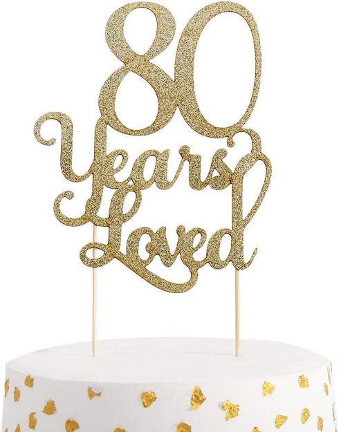 80th Birthday Glitter Cake Topper - 80th Anniversary Decoration Props, Party Favors...