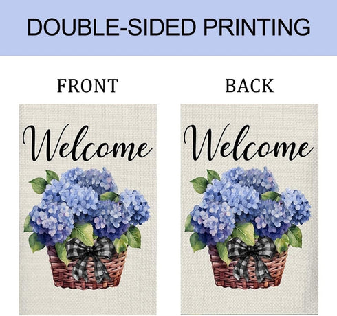 Floral Garden Flag 12x18 Inch, Blue Hydrangea Fower Garden Flag Small Vertical Double Sided Welcome Yard Flag Decorative Flag for Outside...