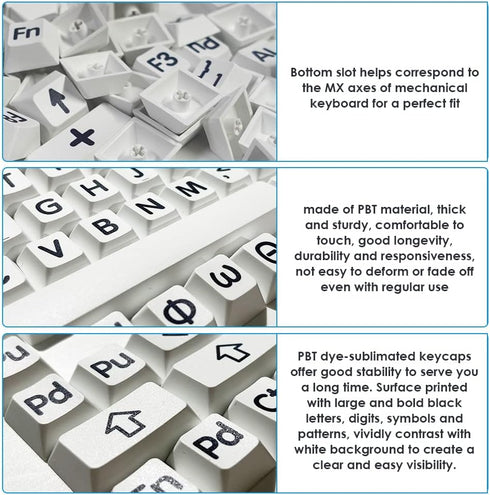 OLizee® 125 Keys Large Print Keycaps PBT Keycaps Full Set Oversized Print Letters Cherry Profile Keycap Set Gaming Keyboard Keycaps for Poor Eyesi...