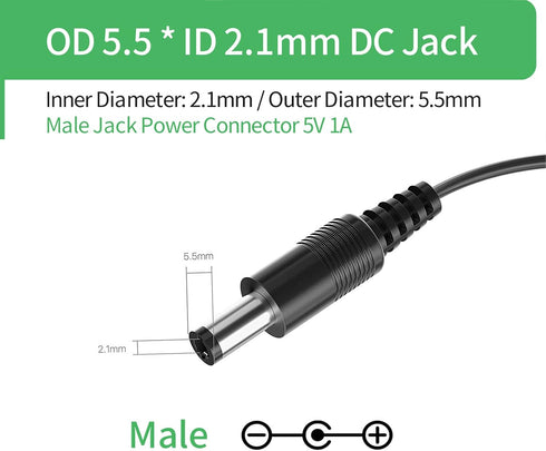 AC to DC 5V 1A Power Supply Adapter, Plug 5.5mm x 2.1mm...