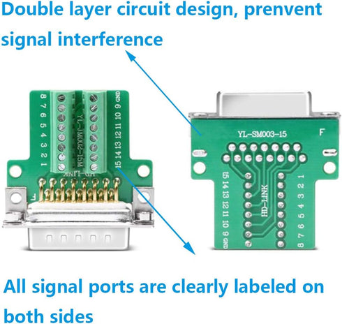 DB15 Solderless Male RS232 D-SUB Serial Adapters, 16mm thinner 15 Pin Port Terminal Solderfree Breakout Board Connector with Case Accessories...