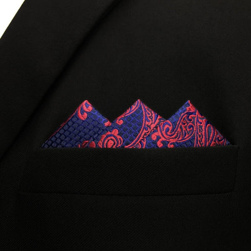 SHLAX&WING Paisley Blue Burgundy Red Pocket Square Mens Ties Silk Hanky...