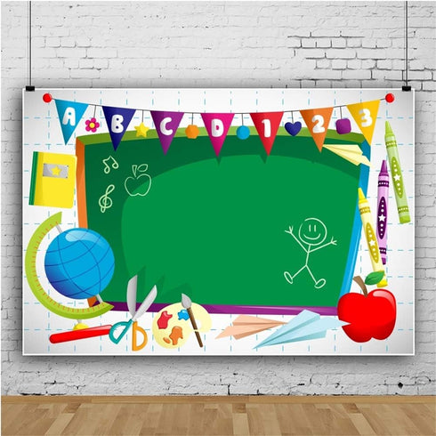 Leyiyi 5x3ft Vinyl Photography Background Welcome to Kindergarten Backdrop ABC Letters Blackboard Watercolor Pen Paper Airplane Globe Back to Scho...