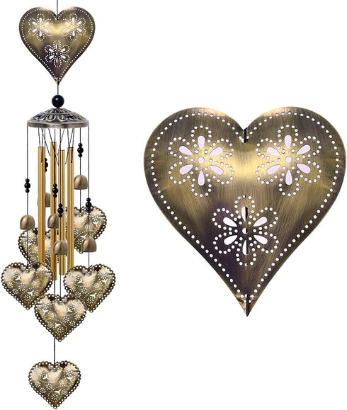 Garden Loving Heart Wind Chimes Outdoor Indoor Decor - with 4 Tubes 6 Bells 7 Hearts Mobile Romantic Wind Catcher, Heart Shaped Windchimes for Hom...