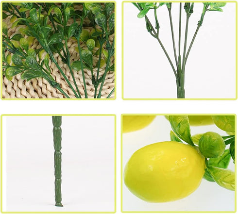 2 Pack Artificial Lemon Branches Yellow Lemon and Green Leaves Artificial Floral Picks for Home Party Spring Summer Garden Table Decorations - Flo...