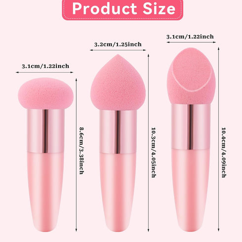3 Pcs Makeup Foundation Sponge Pink Beauty Blender Sponge Makeup Sponge Cosmetic Powder Puff Concealer Face Brush with Handle Beauty Sponge Applic...