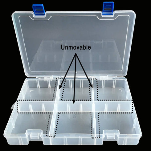 Qualsen Plastic Compartment Box with Adjustable Dividers Craft Tackle Organizer Storage Containers Box 34Grid 1PC (Clear)...